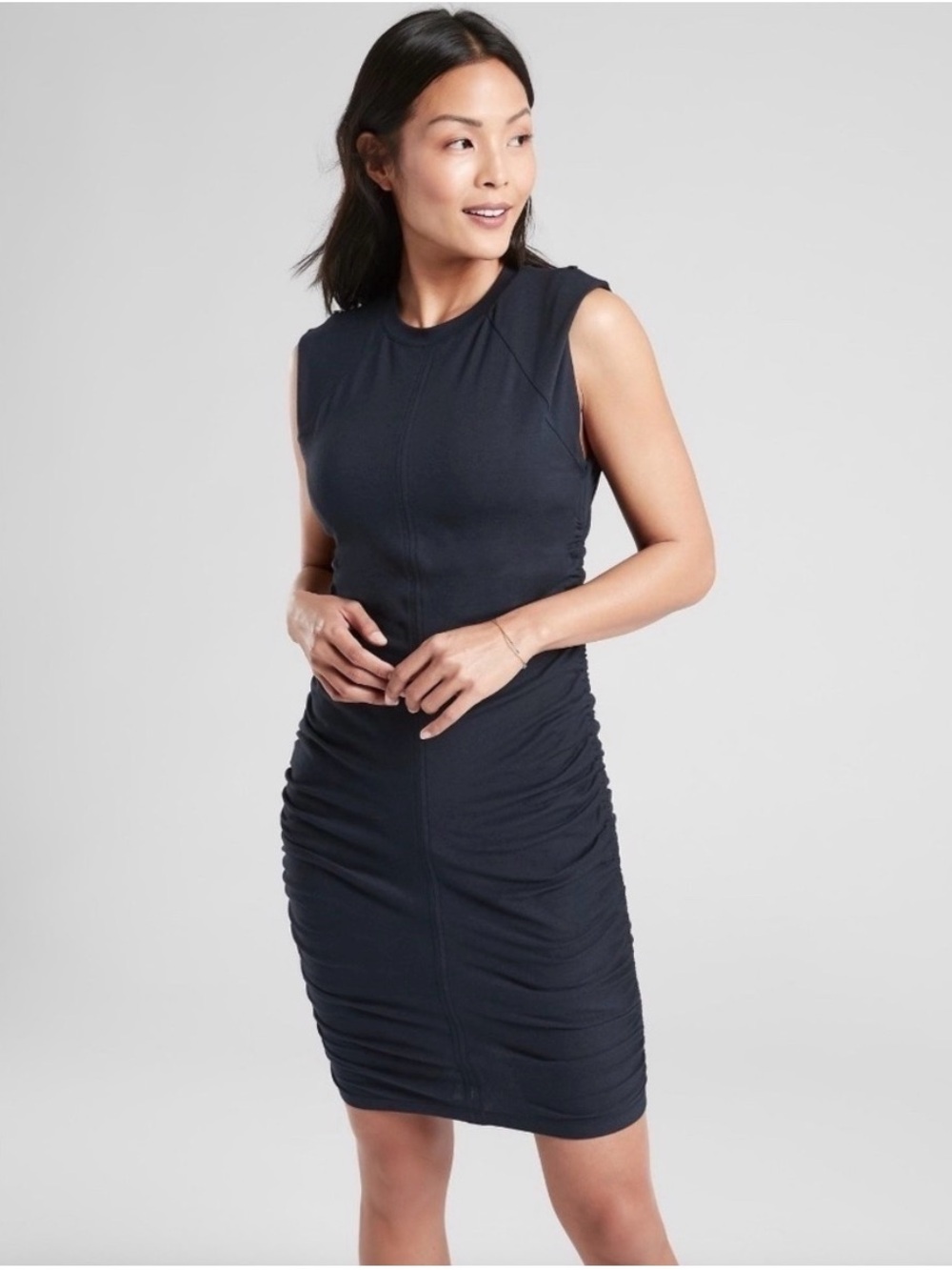 Athleta Black Apres Ruched Midi Dress XS